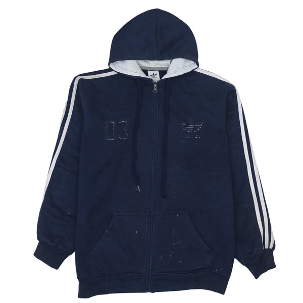Adidas Vintage 90's Striped Sleeve Full Zip Hoodie in Large Navy Blue