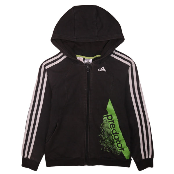 Adidas Vintage 90's Full Zip Hoodie Striped Sleeves Black Medium