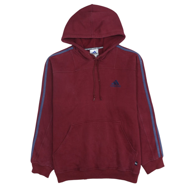 Adidas Vintage 90s Burgundy Red Pullover Hoodie Medium Drawstring Pockets