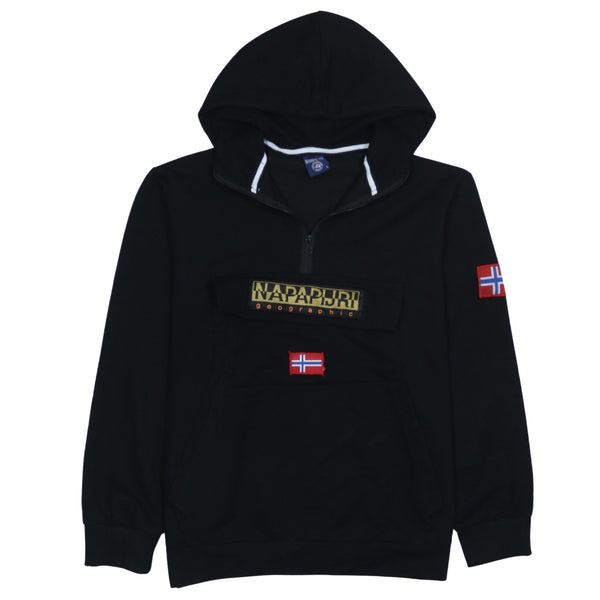 Napapijri 90's Spellout Quarter Zip Hoodie Large Black
