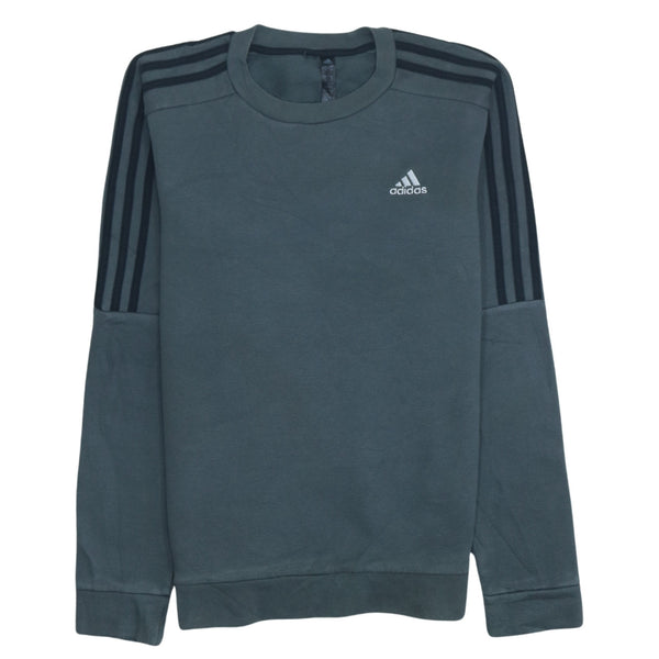 Adidas Vintage Grey Crew Sweatshirt XSmall Striped Sleeve 90s Style