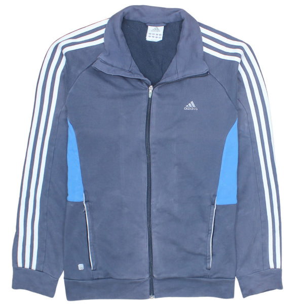 Adidas 90's Navy Blue Full Zip Striped Sleeve Sweatshirt - Men's Large