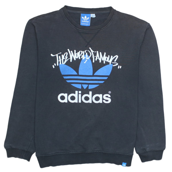 Adidas Vintage 90's Spellout Crew Neck Sweatshirt Men's Medium Black