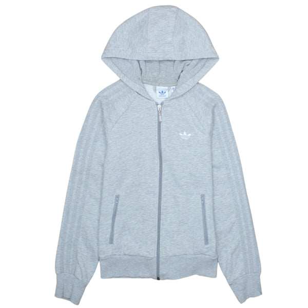 Adidas Vintage 90's Grey Striped Sleeve Full Zip Hoodie XSmall