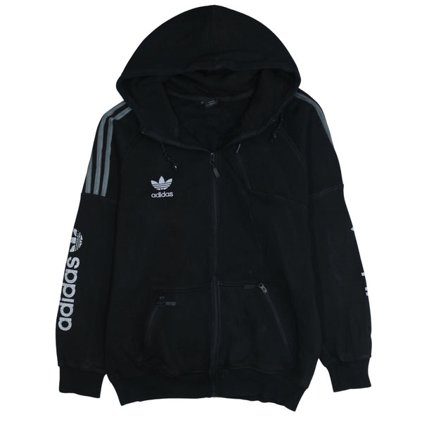Adidas 90s Black Full Zip Up Hoodie Women’s 2XL Striped Sleeve