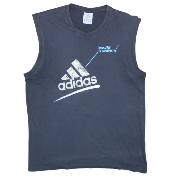 Adidas 90's Spellout Crew Neck Vest Large Navy Blue