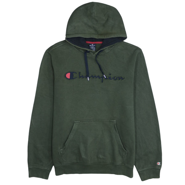 Champion 90's Spellout Pullover Hoodie Large Green