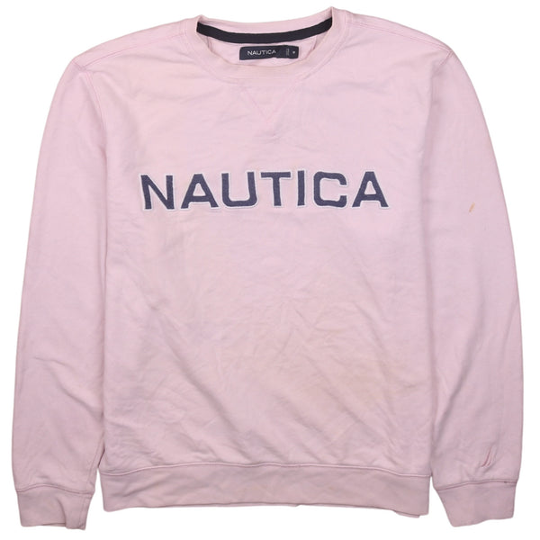 Nautica 90's Mens Medium Pink Spellout Crew Neck Sweatshirt