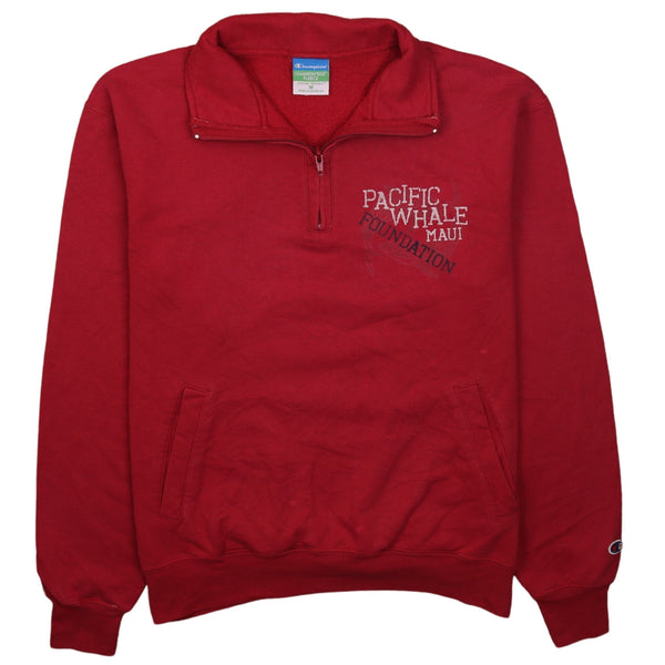 Champion 90's Red Quarter Zip Sweatshirt Medium Maui Whale