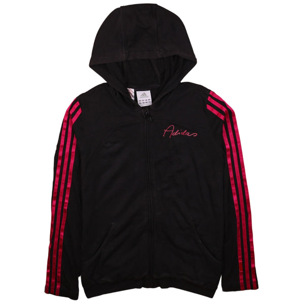 Adidas 90's Black Hoodie Women's Large Striped Sleeves Full Zip
