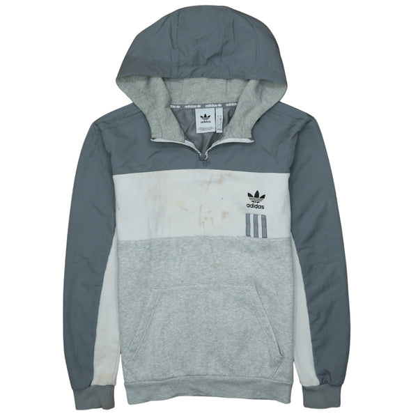 Adidas 90's Grey Lightweight Quarter Zip Hoodie Men's Small