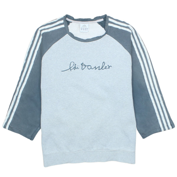 Adidas Vintage 90's Grey Striped Sleeve Crew Neck Sweatshirt Large