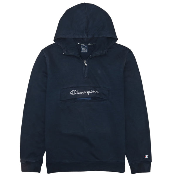 Champion 90's Vintage Spellout Navy Blue Quarter Zip Hoodie Men's Medium