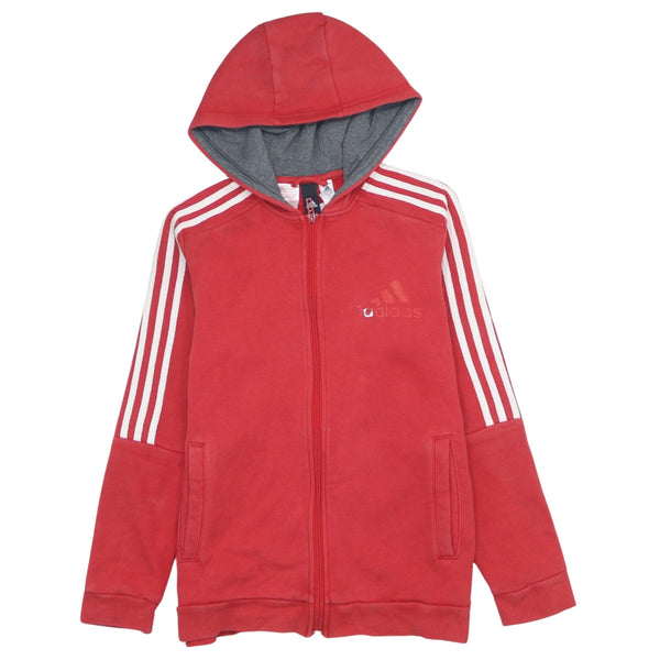 Adidas Women's 90s Vintage Red Hoodie Large Baggy Zip Up Cotton Top