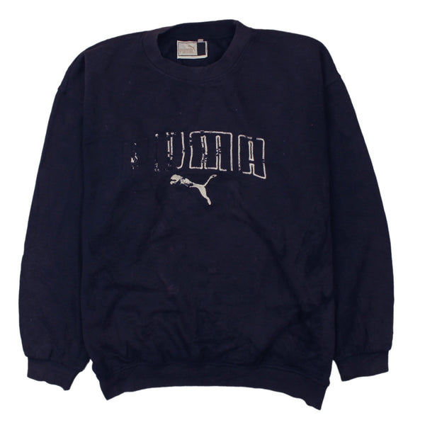 PUMA Vintage 90s Spellout Crew Neck Sweatshirt XL Navy Blue