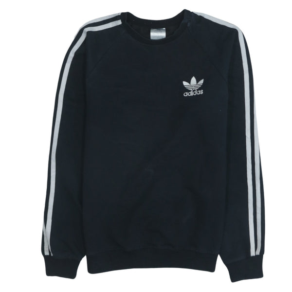 Adidas Vintage 90's XSmall Black Crew Neck Sweatshirt Striped Sleeve