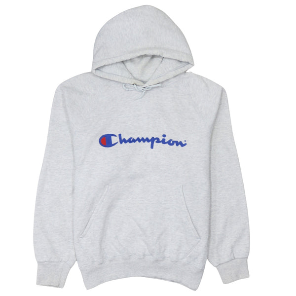 Champion 90's Spellout Pullover Hoodie Large Grey