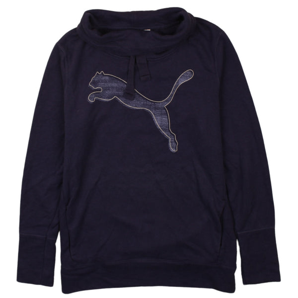 Puma Vintage Navy Blue Spellout Turtle Neck Jumper Women's M