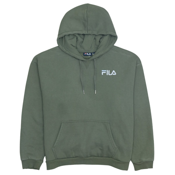 Fila 90's Drawstring Pockets Pullover Hoodie XLarge Khaki Green