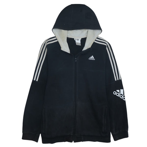 Adidas 90's Striped Sleeve Full Zip Up Hoodie Large Black