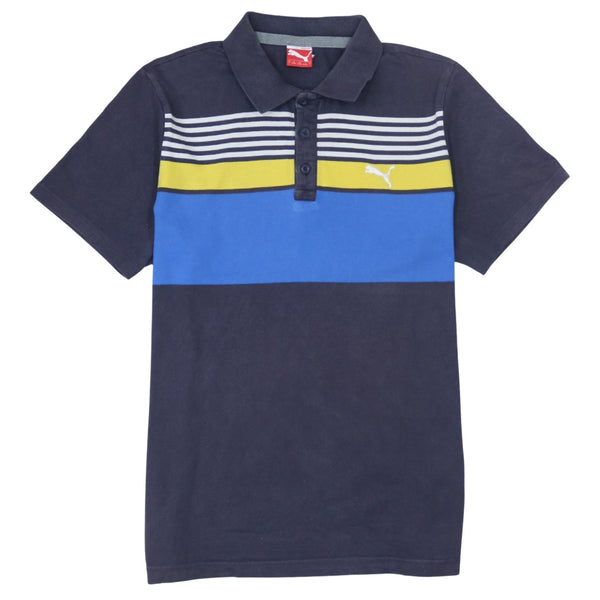 Puma 90's Short Sleeves Quarter Button T Shirt Large Navy Blue