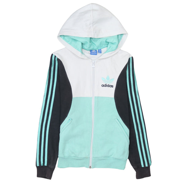 Adidas 90's Striped Sleeve Full Zip Up Hoodie Small Blue