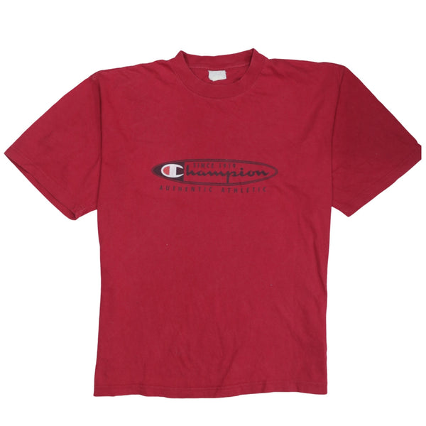 Champion 90's Short Sleeves Spellout T Shirt Large  Red