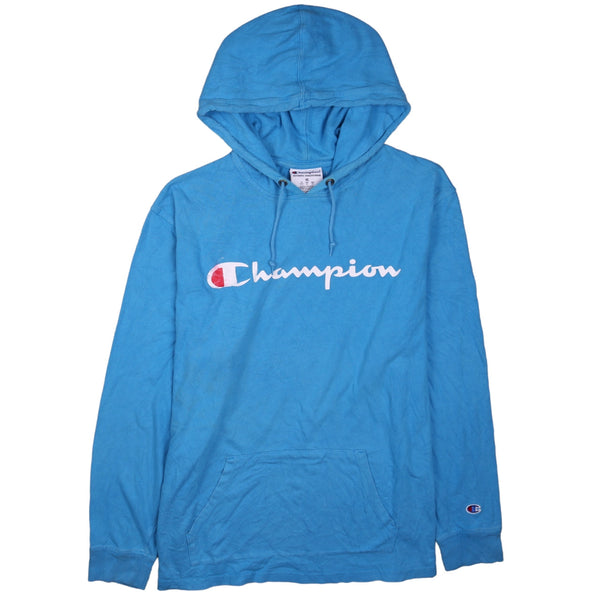 Champion 90's Blue Spellout Pullover Hoodie Men's XLarge Vintage