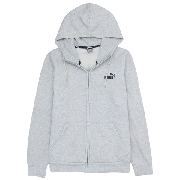 Puma 90's Vintage Grey Hoodie Medium with Drawstring Pockets and Full Zip