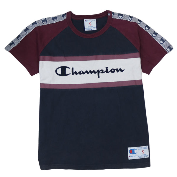 Champion 90's Spellout Short Sleeves T Shirt Small Navy Blue