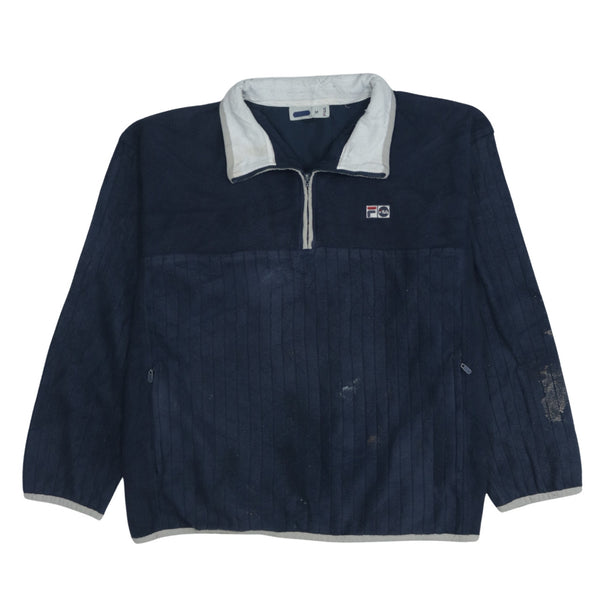 Fila 90's Navy Blue Warm Hiking Quarter-Zip Fleece Jumper Medium