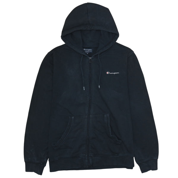 Champion 90's Black Full Zip Up Hoodie XLarge with Drawstring Pockets