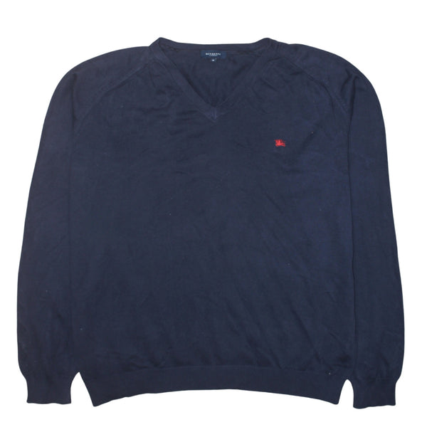 Burberry 90's Lightweight V Neck Sweatshirt XXLarge  Navy Blue