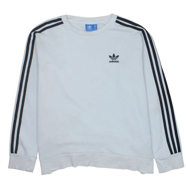 Adidas 90's Striped Sleeve Crew Neck Sweatshirt Small White