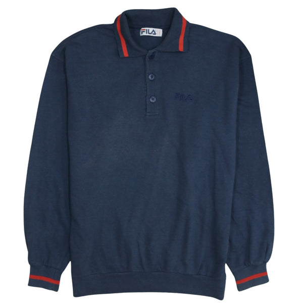 Fila 90's Long Sleeve Quarter Button Polo Shirt XXLarge  Navy Blue