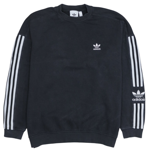 Adidas 90's Striped Sleeve Crew Neck Sweatshirt Medium Black