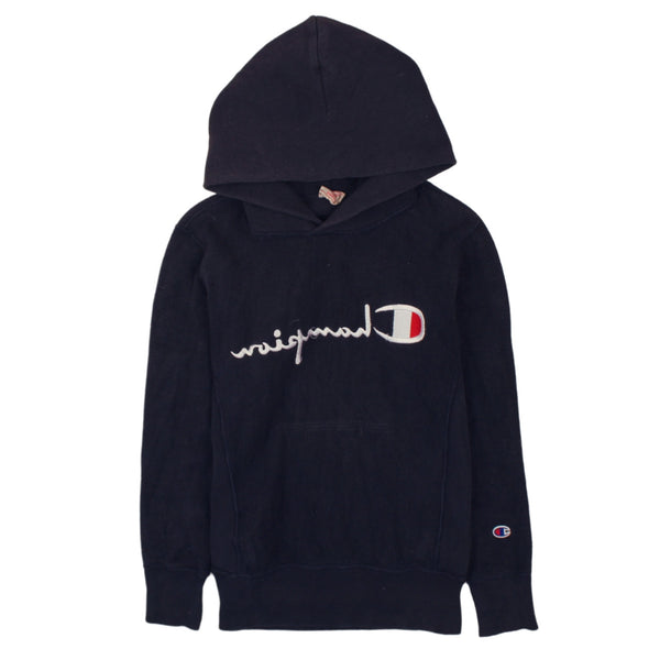 Champion 90's Vintage Spellout Navy Blue Hoodie Small