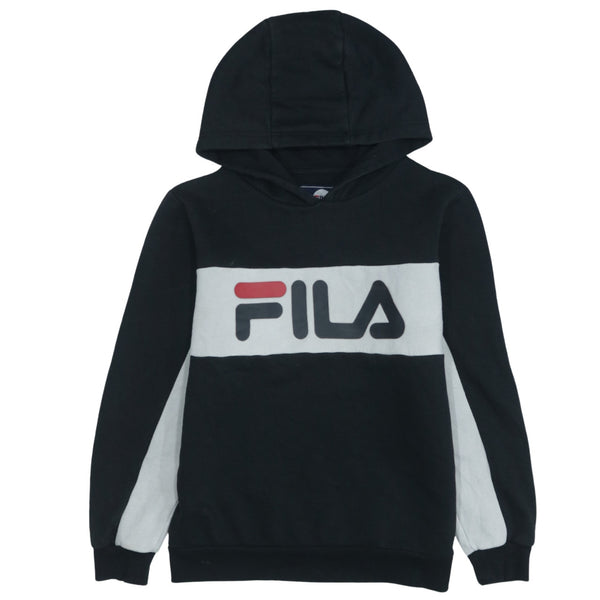 Fila 90's Spellout Black Pullover Hoodie Medium - Vintage Style