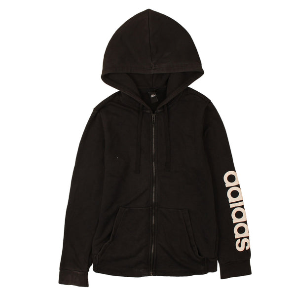 Adidas 90's Black Full Zip Hoodie Medium Vintage Drawstring Pockets