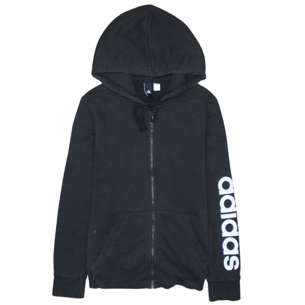 Adidas 90's Drawstring Pockets Full Zip Up Hoodie XSmall  Black