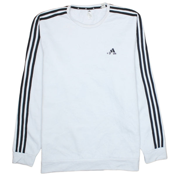 Adidas 90's Striped Sleeve Crew Neck Sweatshirt XLarge White