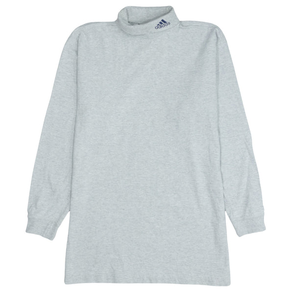 Adidas Women's 90's Vintage Lightweight Grey Turtle Neck Jumper Sweater Medium
