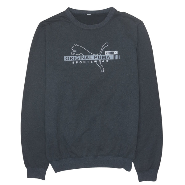 Puma Men's 90s Grey Spellout Crew Neck Sweatshirt XXL Vintage Cotton