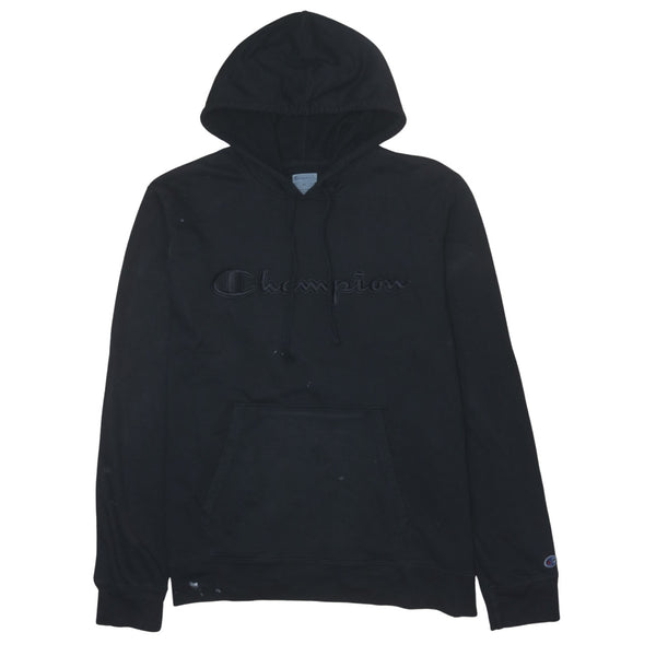 Vintage Champion 90s Black Spellout Pullover Hoodie XL Cotton Men