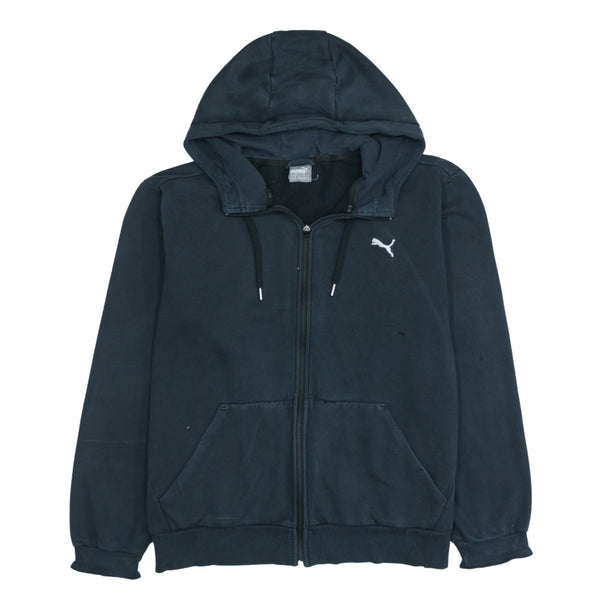 Puma 90's Black Drawstring Full Zip Hoodie X-Large Retro Streetwear