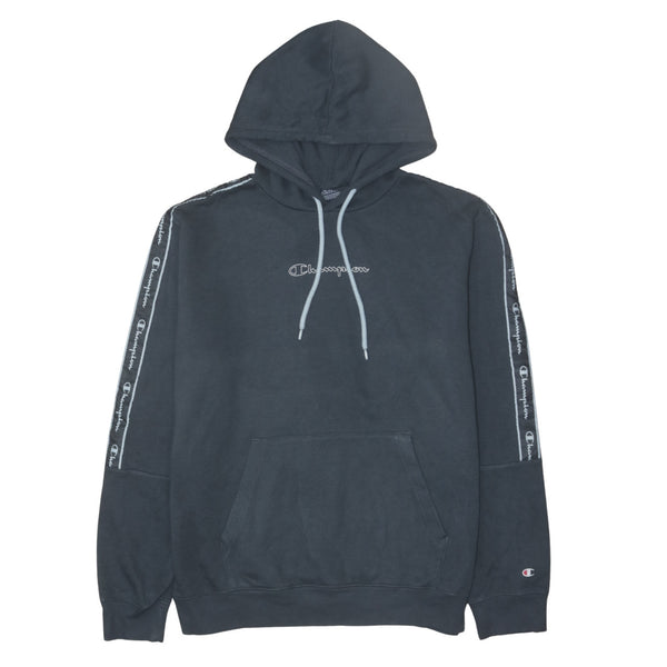 Vintage Champion 90's Black Pullover Hoodie with Drawstring Pockets - Men's Large