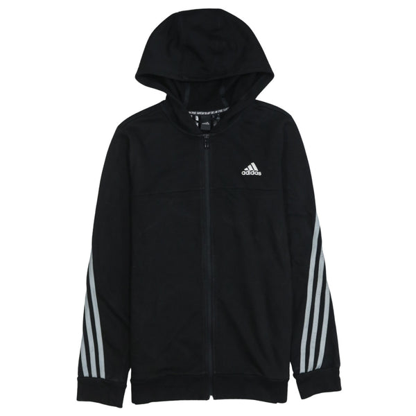 Adidas 90's Striped Sleeve Full Zip Up Hoodie Large Black
