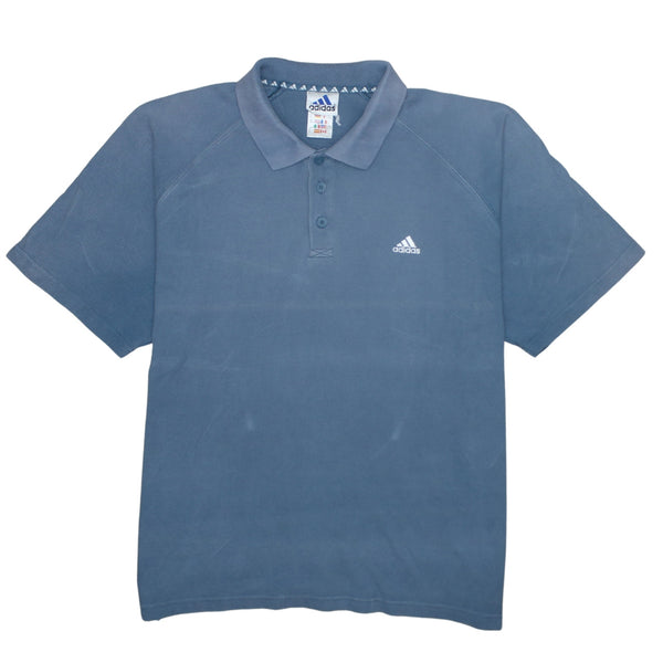 Adidas 90's Short Sleeves Quarter Button T Shirt Large Blue