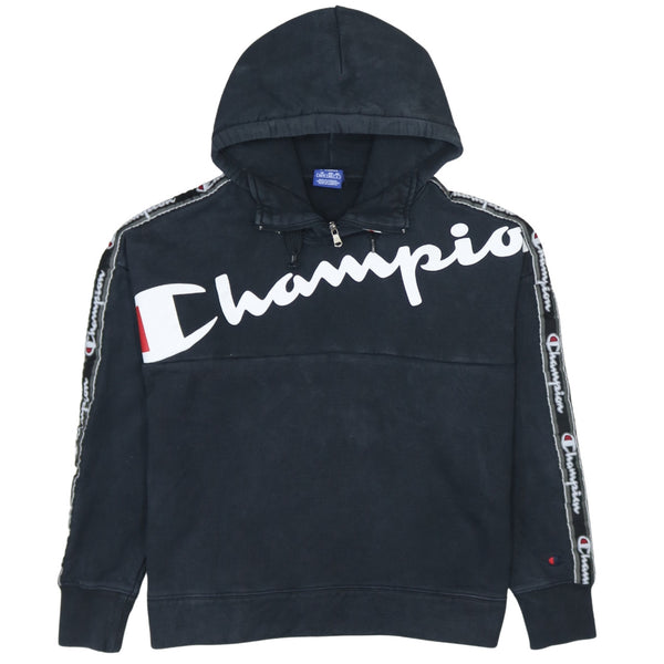 Champion Vintage 90's Black Spellout Quarter Zip Hoodie XSmall