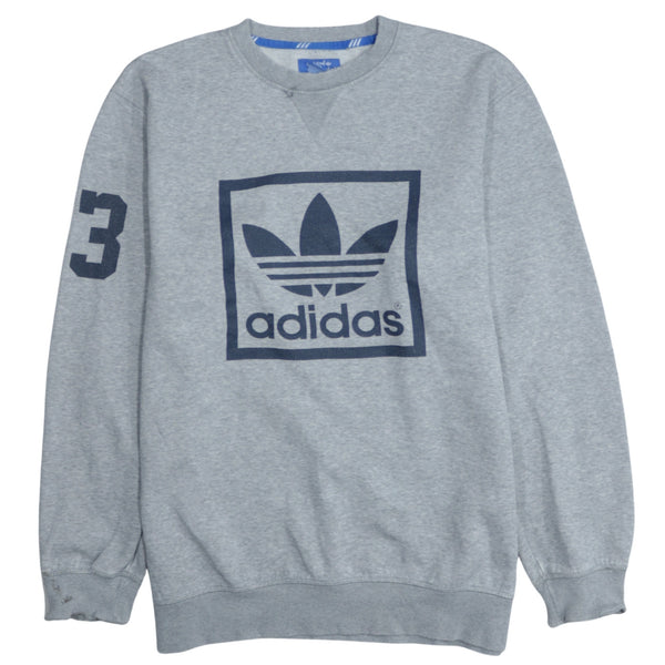 Adidas Vintage 90's Spellout Crew Neck Sweatshirt Large Grey Cotton